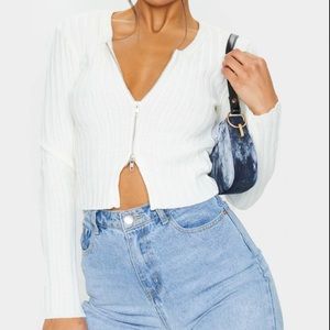 White Double Zip Sweater Top